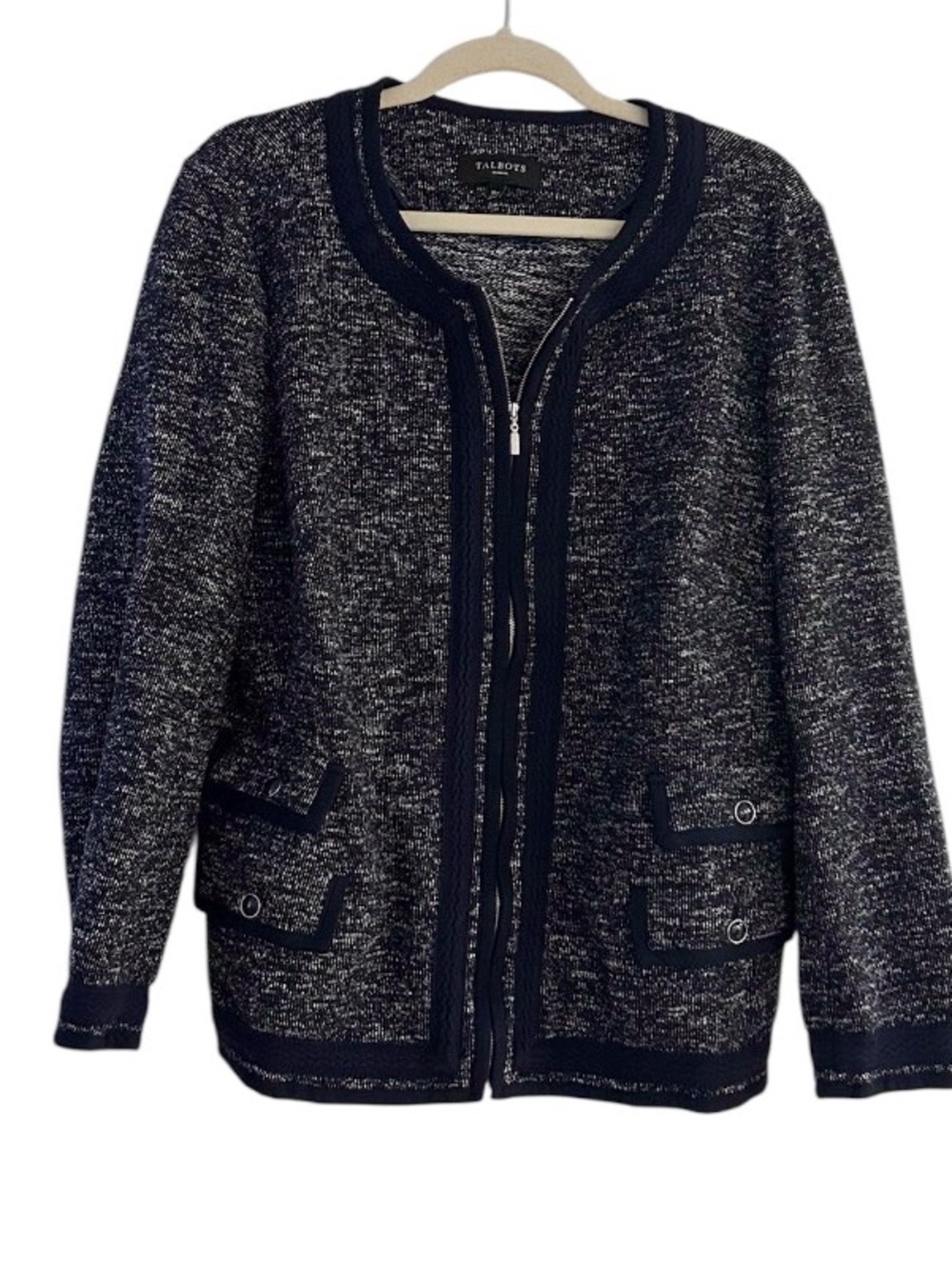Talbots Woman Cardigan Sweater Size 18W Navy Blue Zip Up